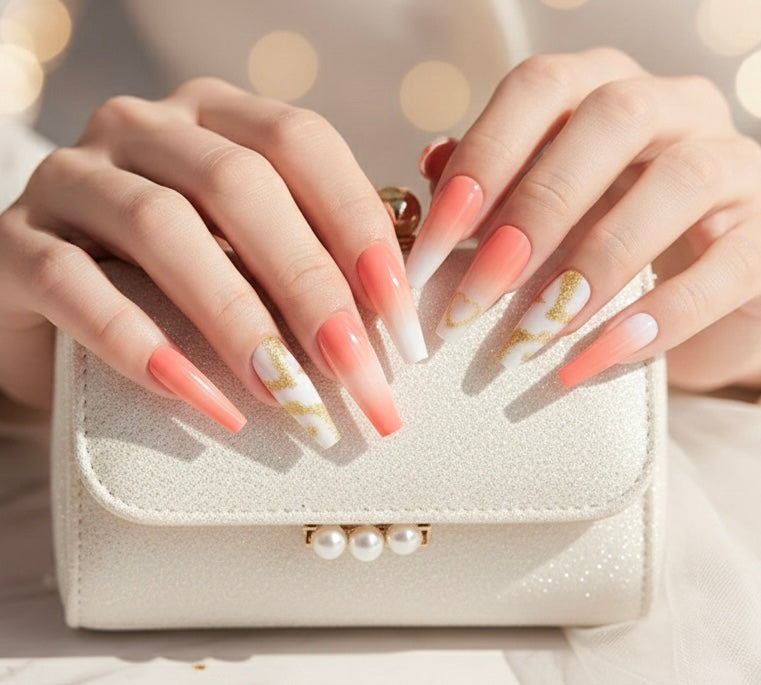 Pink and gold Design press on nails