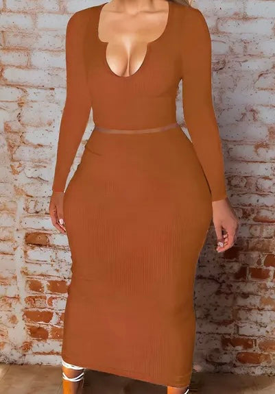 V neck long sleeve long skirt set