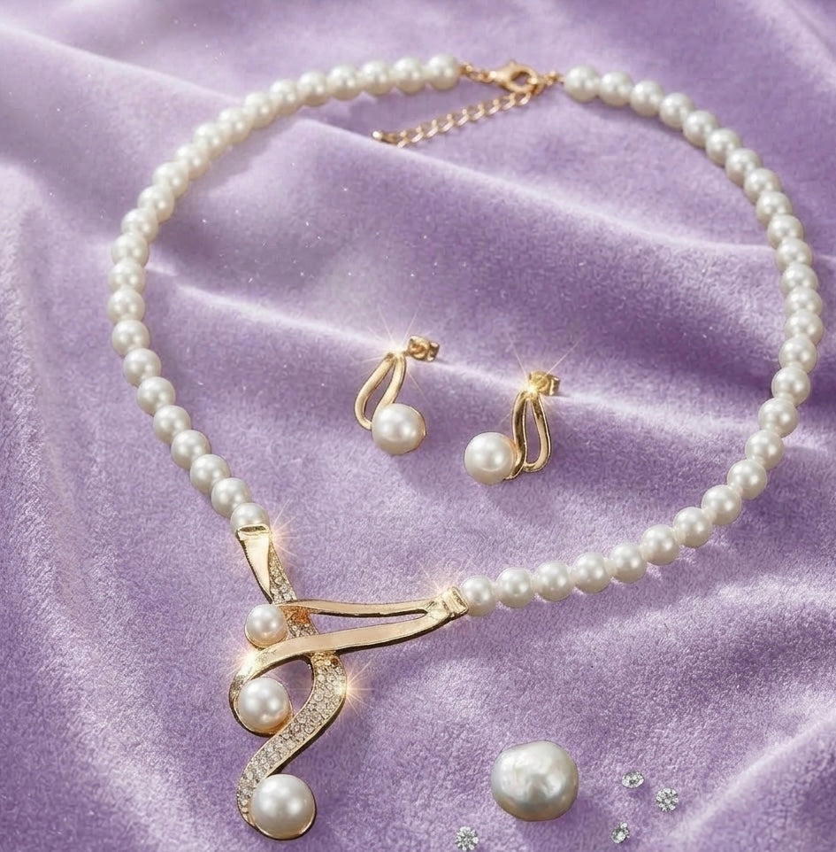 Pearl Gold Swirl Jewelry Set