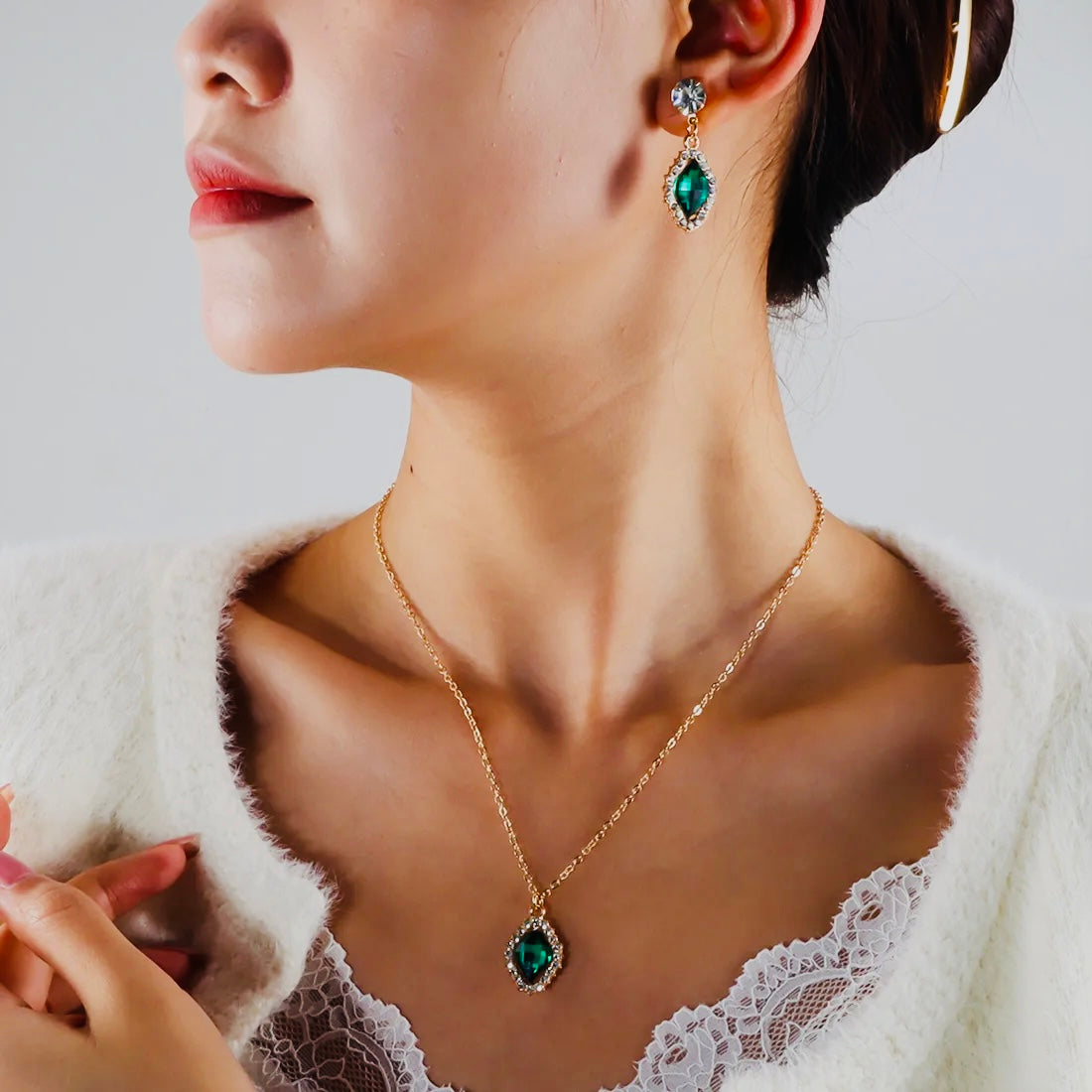 Gold and Multicolor Necklace and Earring Set