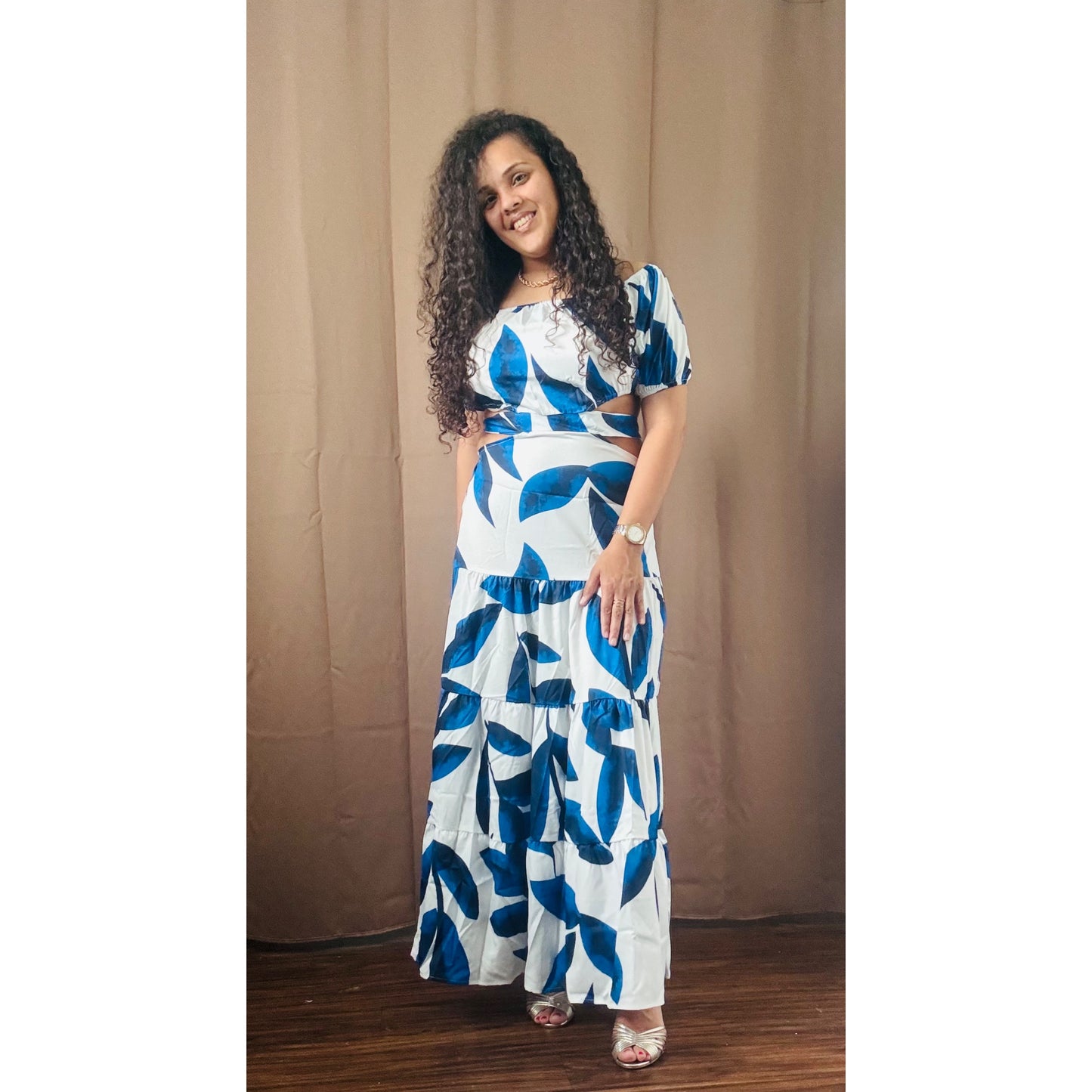 Floral shoulder long dress