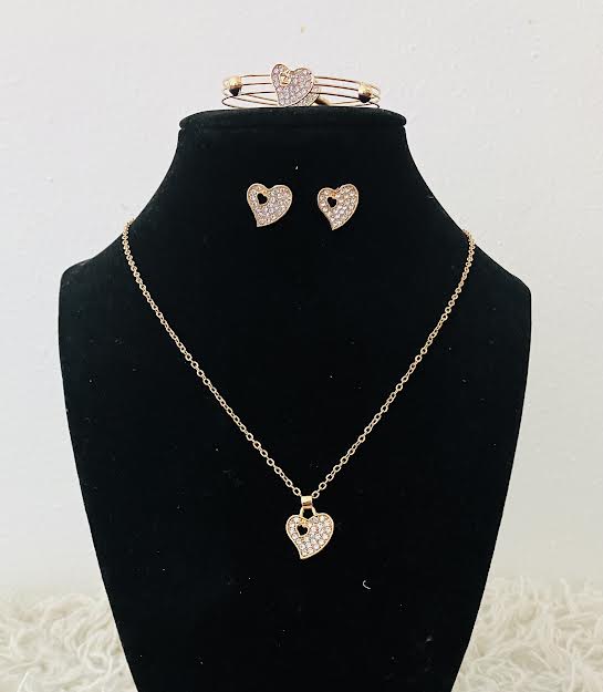 Silver and Gold heart shaped necklace set