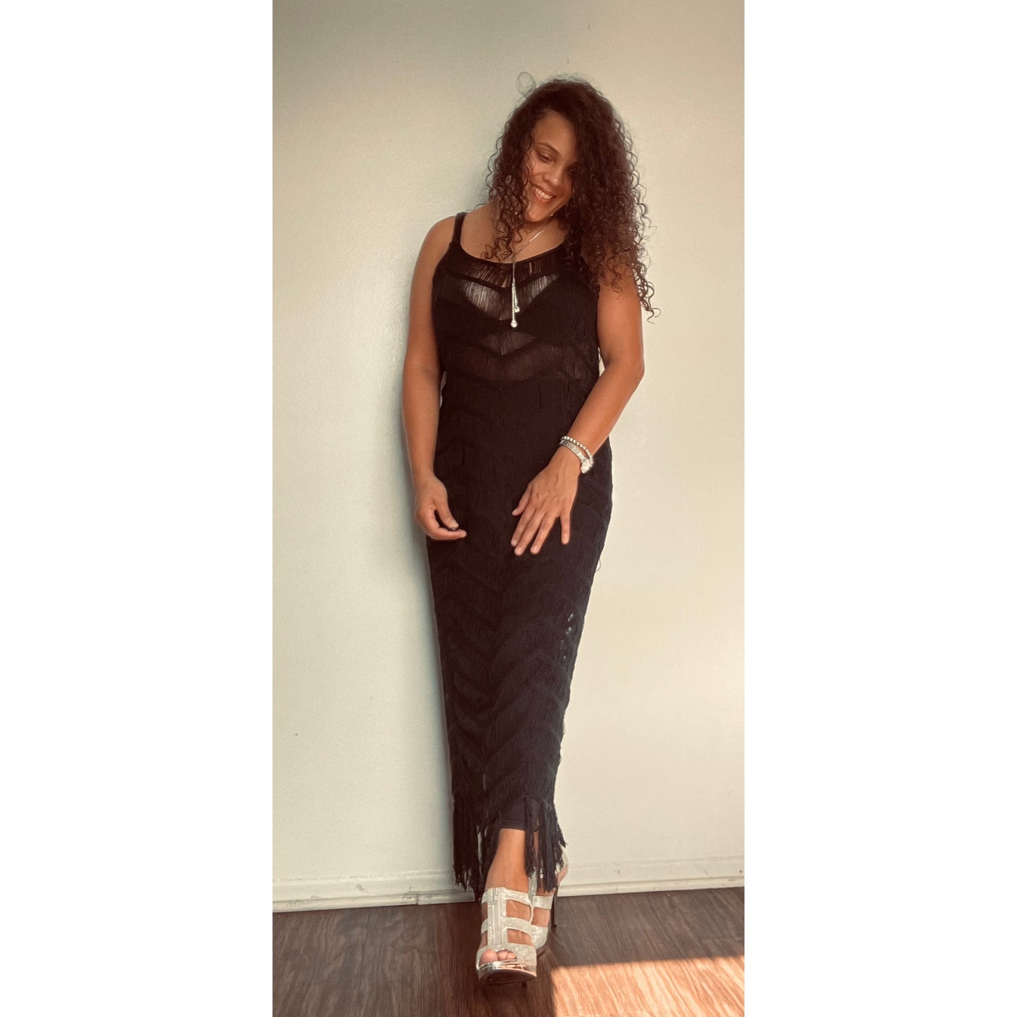 Black hollow maxi dress