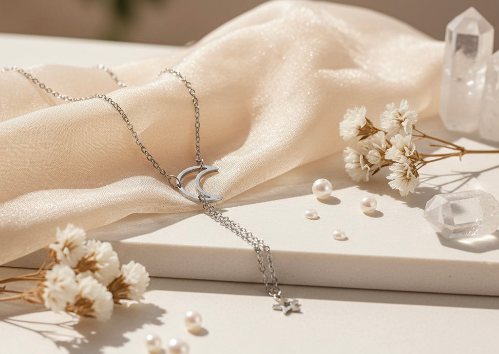 Start half moon silver necklace