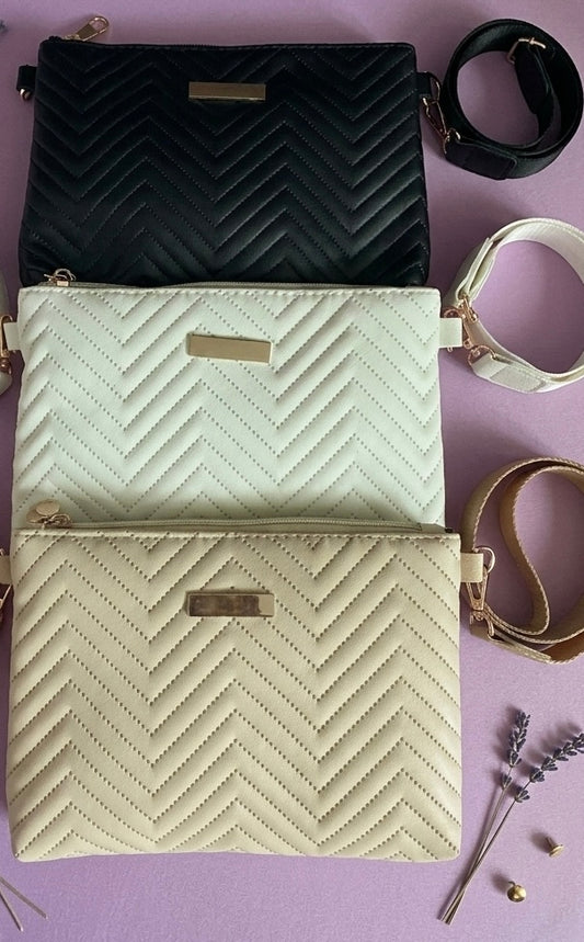 Chevron Quilted Crossbody Bag - Wide Strap Camera Purse