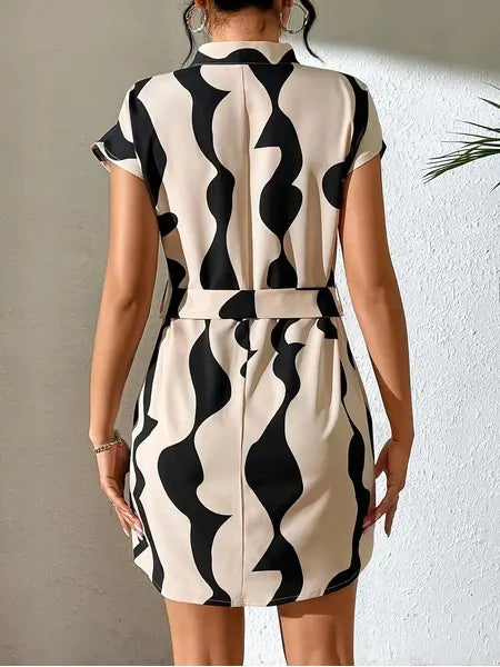 Geometric lace up v-neck Dress