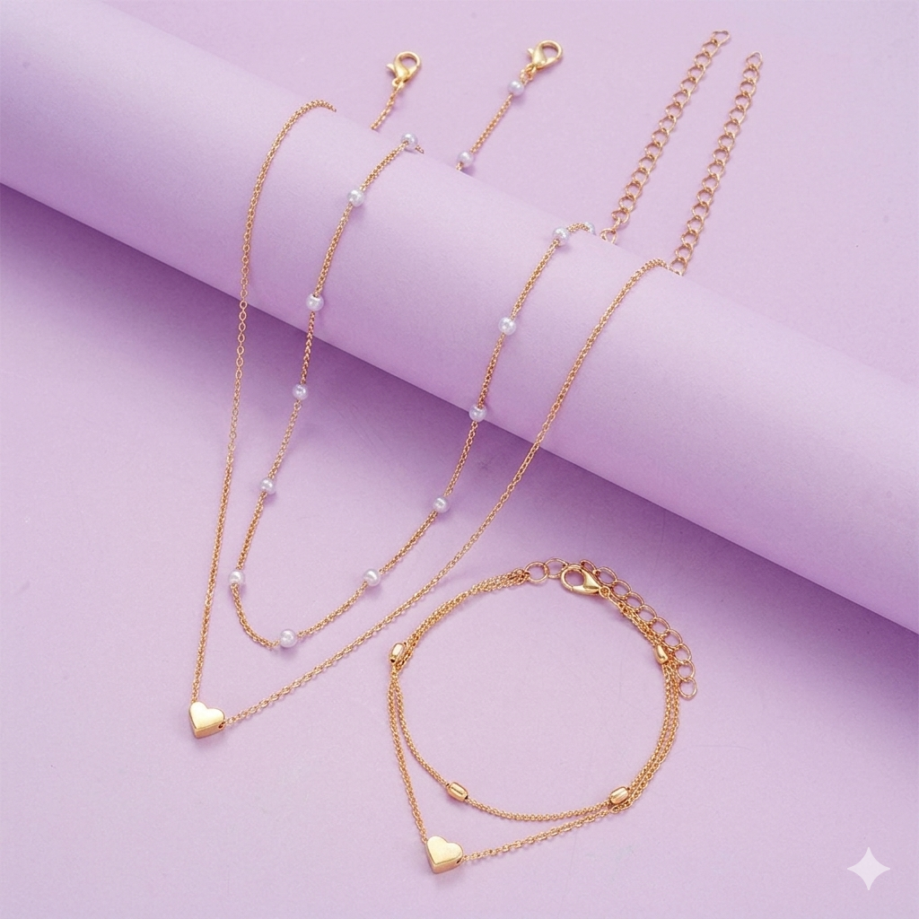 Pearl & Heart Layered Set