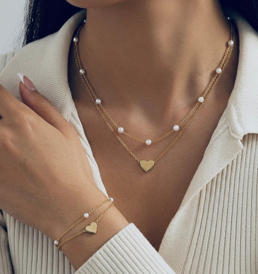 Pearl & Heart Layered Set