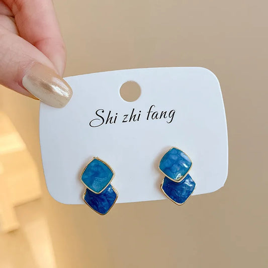 Double square Blue Earrings