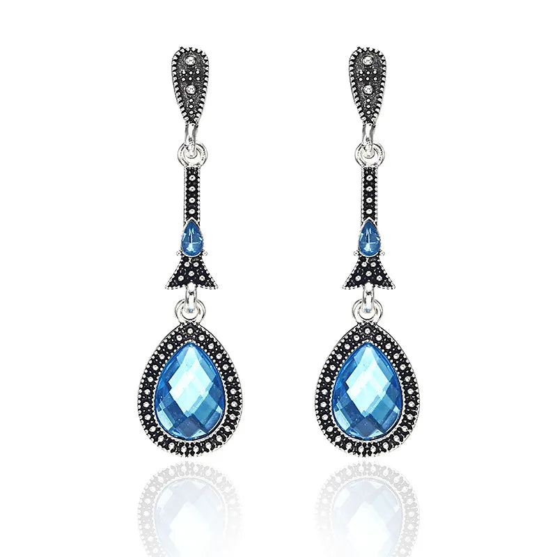 Silver earring blue rhinestone