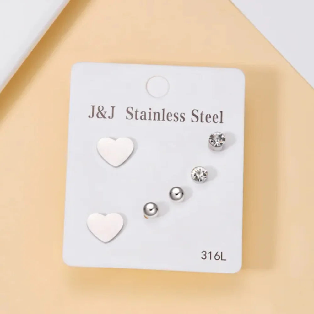 Stainless Steel Silver heart studs