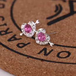 Pink and Silver  Heart Stud Earring