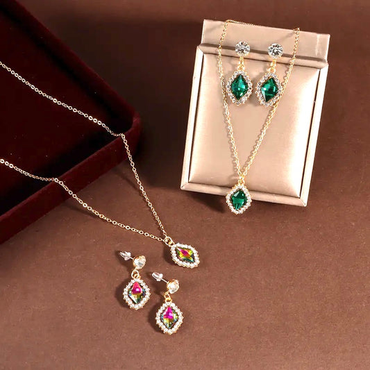 Gold and Multicolor Necklace and Earring Set