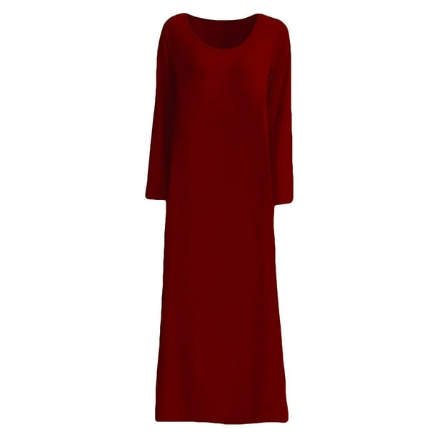 Elegant Long Sleeve Wine Red Dress