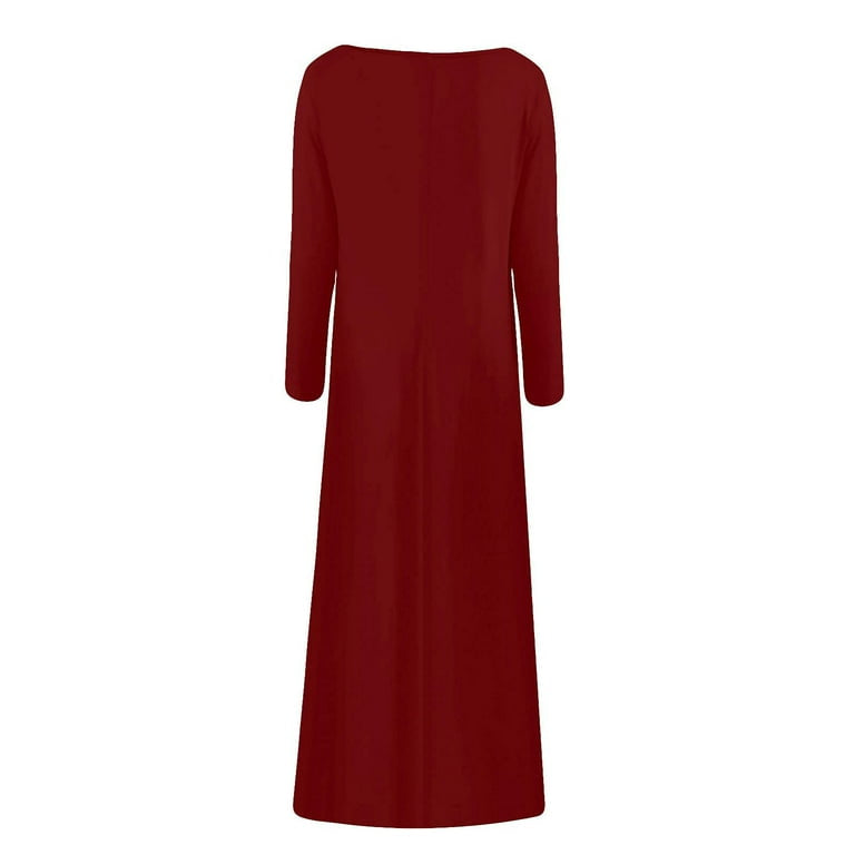 Elegant Long Sleeve Wine Red Dress