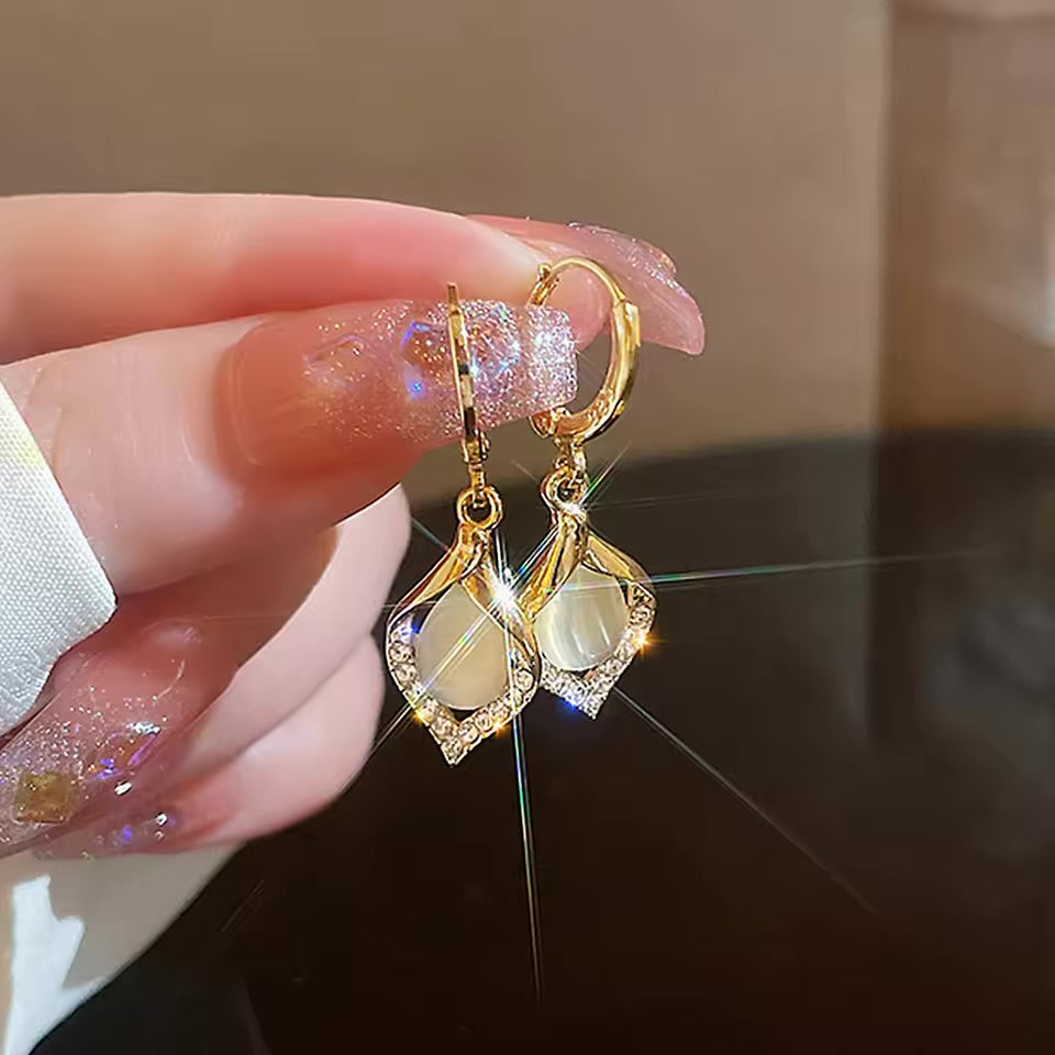 Sparkling Gold and Pearl Drop Earrings