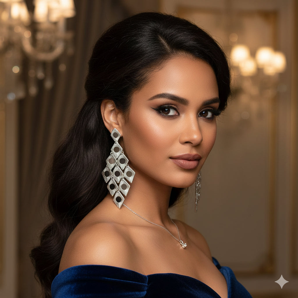 Silver Diamond Shape Dangling Earrings