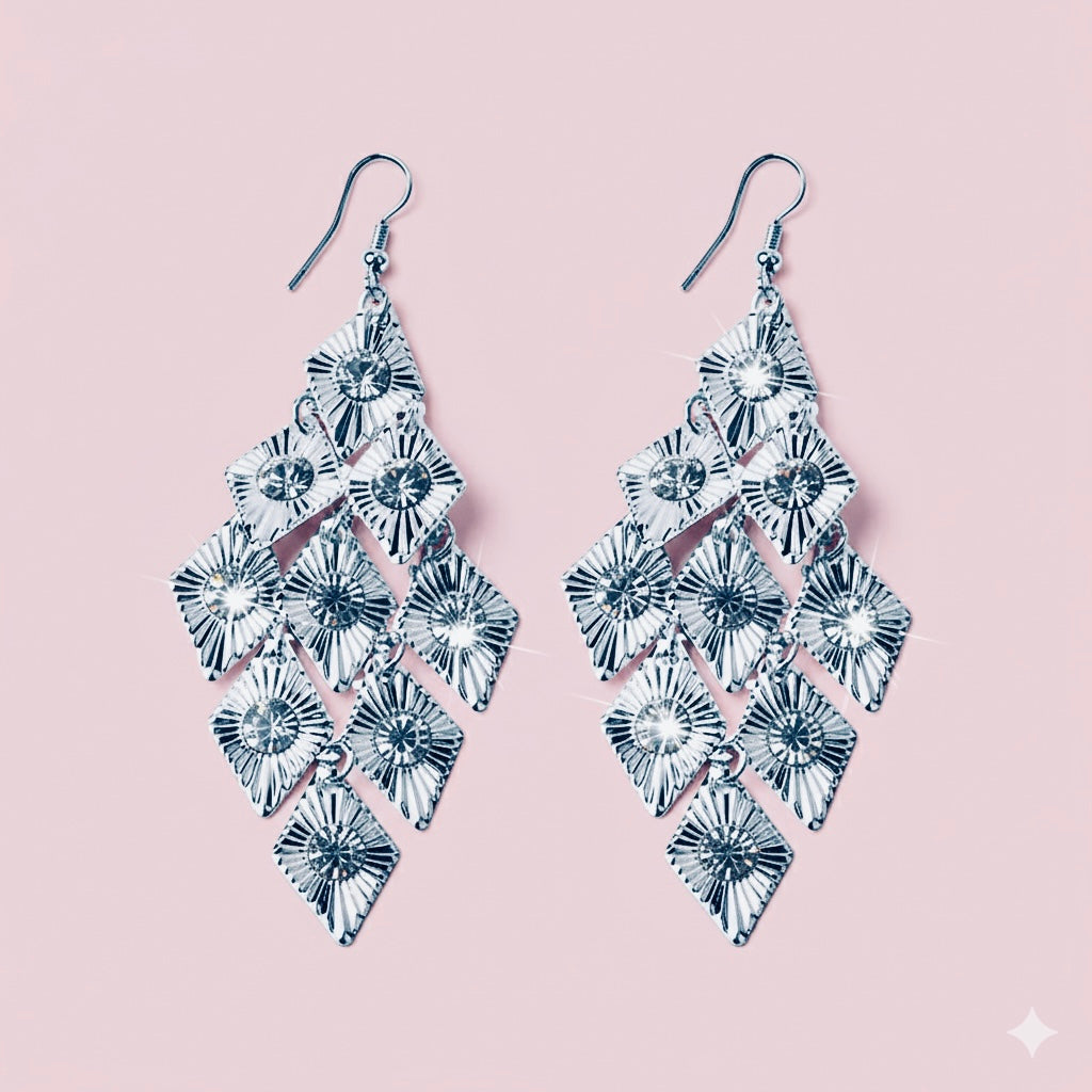 Silver Diamond Shape Dangling Earrings