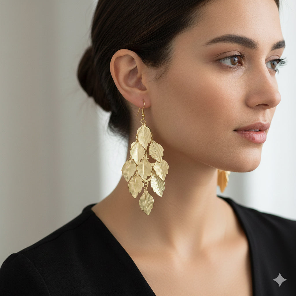womens sideways with gold earrins