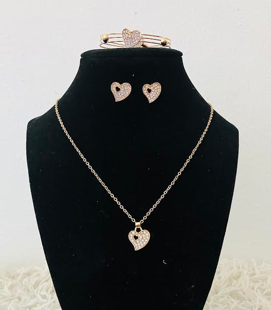 Silver and Gold heart shaped necklace set