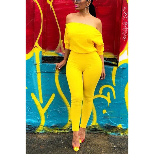 Yellow  shoulder cut jumpsuit